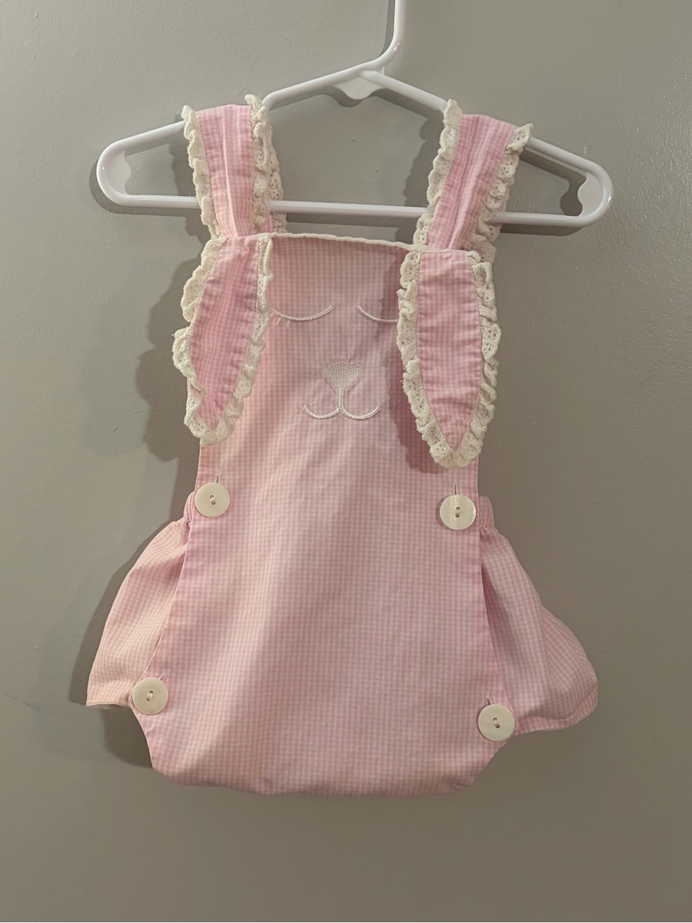 Pink Gingham Bunny Bubble Diaper Cover with Lace Ears